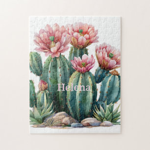 Aquarell-Wüstenblumen Kakteen. Puzzle