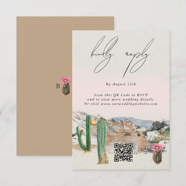 Aquarell-Wüstenkaktus-Boho-Hochzeit Begleitkarte (Vorne/Hinten)
