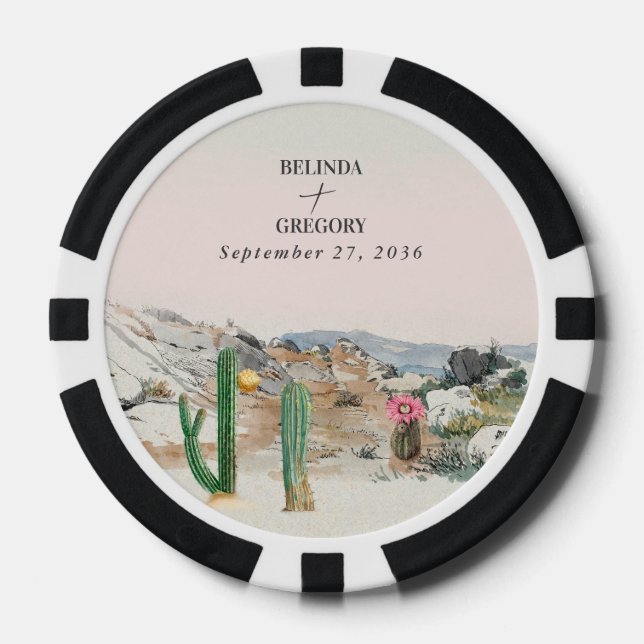 Aquarell-Wüstenkaktus-Boho-Hochzeitsgeschenk Pokerchips (Vorderseite)