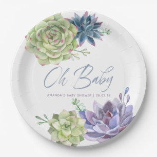Aquarell-Wüstenkaktus-Sukkulenten-Baby-Party Pappteller