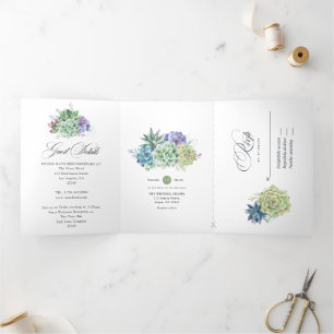 Aquarell-Wüstenkaktus-Sukkulenten-Hochzeit Tri-Fo Dreifach Gefaltete Einladung