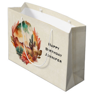 Aquarell-Wüstenkaktus und Berg-Geburtstag Große Geschenktüte
