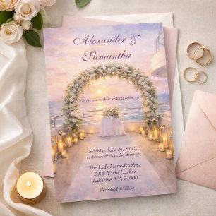 Aquarell-Yacht-Sonnenuntergangs-Hochzeit Einladung