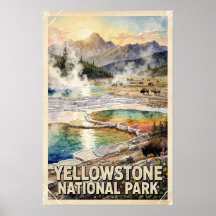 Aquarell Yellowstone Nationalpark Retro Poster