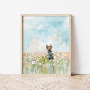 Aquarell Yorkshire Terrier in Blumenfeld Kunst Poster
