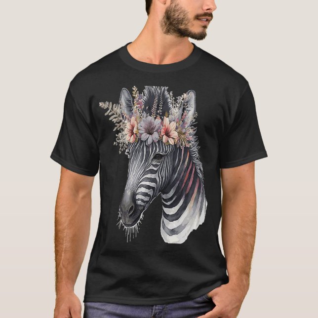 Aquarell Zebra Blume Crown Africa Safari Boho A T-Shirt (Vorderseite)