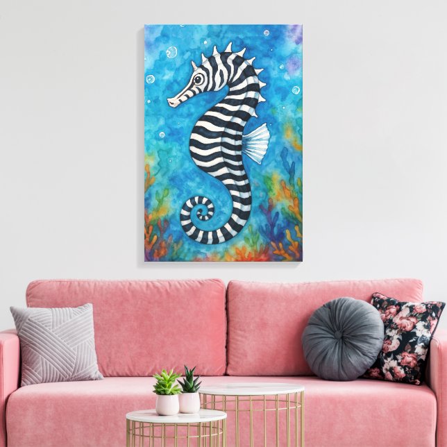 Aquarell-Zebra-Seepferdchen Leinwanddruck (Insitu (Wohnzimmer))