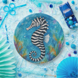 Aquarell-Zebra-Seepferdchen Pappteller