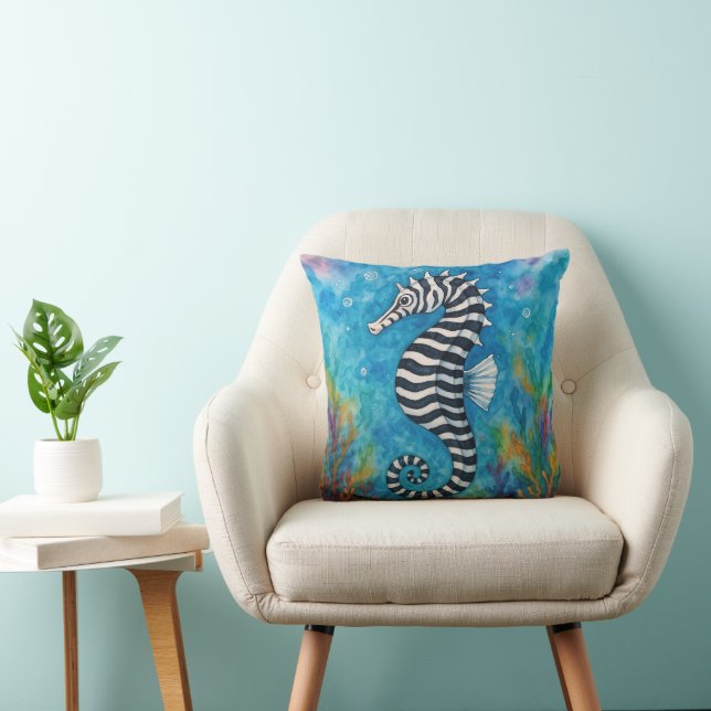 Aquarell-Zebraseepferdchen Kissen (Stuhl )