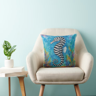 Aquarell-Zebraseepferdchen Kissen