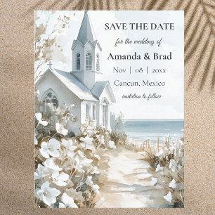 Aquarell-Zielort-Strandhochzeit Save the Date Feiertagspostkarte