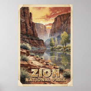 Aquarell Zion National Park Retro Poster