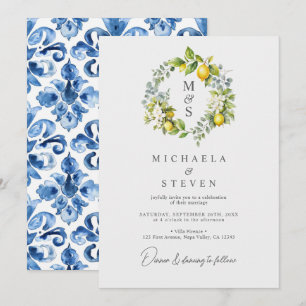 Aquarell-Zitrone-Botanischer-Kranz-Hochzeit Einladung