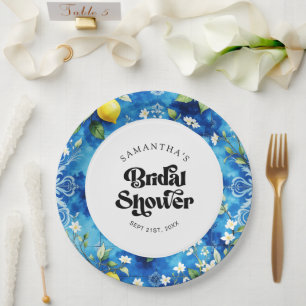 Aquarell-Zitrone-Citrus-Amalfi-Küste-Braut-Party Pappteller