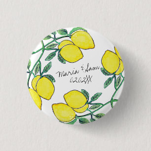 Aquarell-Zitrone Citrus Schrift Hochzeit   Button