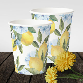Aquarell-Zitrone und blaue Blume Pappbecher
