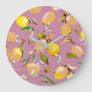 Aquarell-Zitronen 24 Große Wanduhr