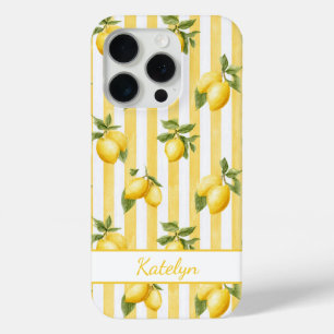Aquarell-Zitronen auf gelben Streifen monogrammier Case-Mate iPhone Hülle