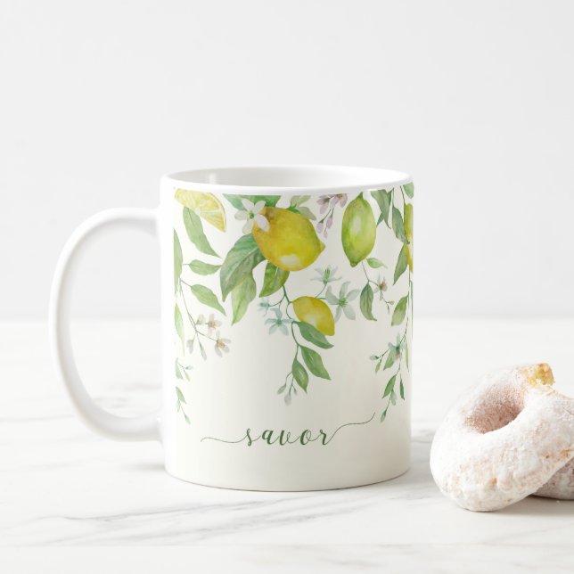 Aquarell-Zitronen-Blumen-Kaffeetasse Kaffeetasse (Mit Donut)