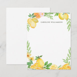 Aquarell-Zitronen-Blumen personalisierte Schreibwa Mitteilungskarte