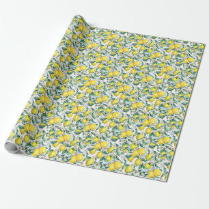 Aquarell-Zitronen, frischer Zitruszweig. Geschenkpapier