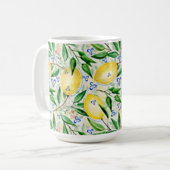 Aquarell-Zitronen Frucht Kaffeetasse (Vorderseite Links)