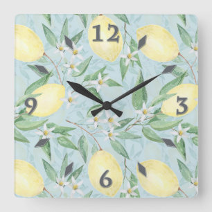 Aquarell-Zitronen Frucht Quadrat Wanduhr