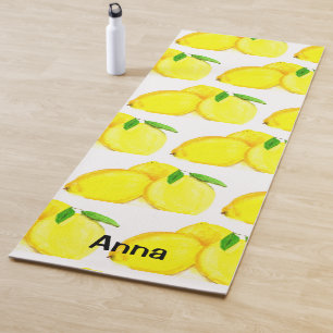 Aquarell-Zitronen-Gelb-Frucht-Muster-Botanik Yogamatte
