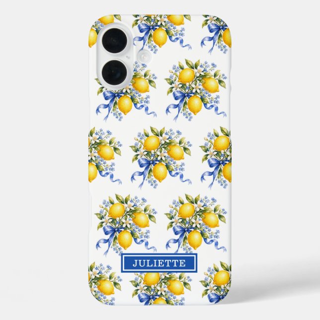 Aquarell-Zitronen mit blauem Blumenmonogramm Case-Mate iPhone Hülle (Rückseite)