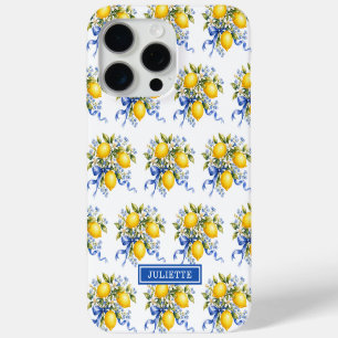Aquarell-Zitronen mit blauen Blumen monogrammiert Case-Mate iPhone Hülle