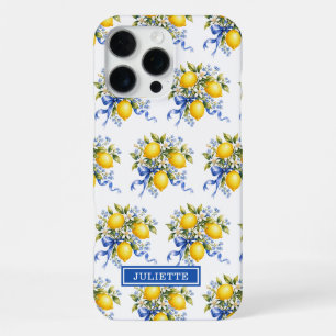 Aquarell-Zitronen mit blauen Blumen monogrammiert iPhone 16 Pro Max Hülle