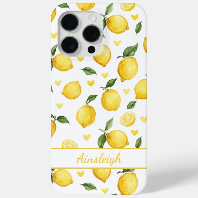 Aquarell-Zitronen mit monogrammierten Herzen Case-Mate iPhone Hülle (Rückseite)