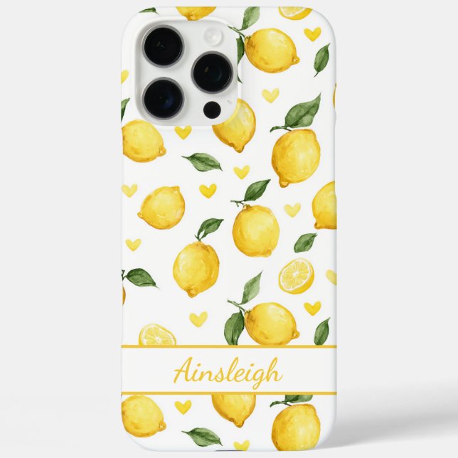Aquarell-Zitronen mit monogrammierten Herzen Case-Mate iPhone Hülle (Rückseite)