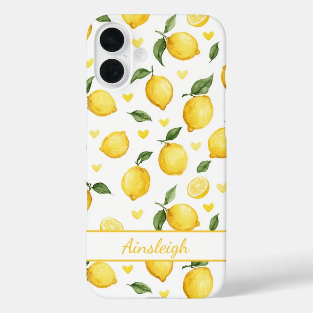 Aquarell-Zitronen mit monogrammierten Herzen Case-Mate iPhone Hülle (Rückseite)