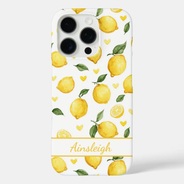Aquarell-Zitronen mit monogrammierten Herzen Case-Mate iPhone Hülle (Rückseite)
