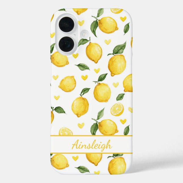 Aquarell-Zitronen mit monogrammierten Herzen Case-Mate iPhone Hülle (Rückseite)