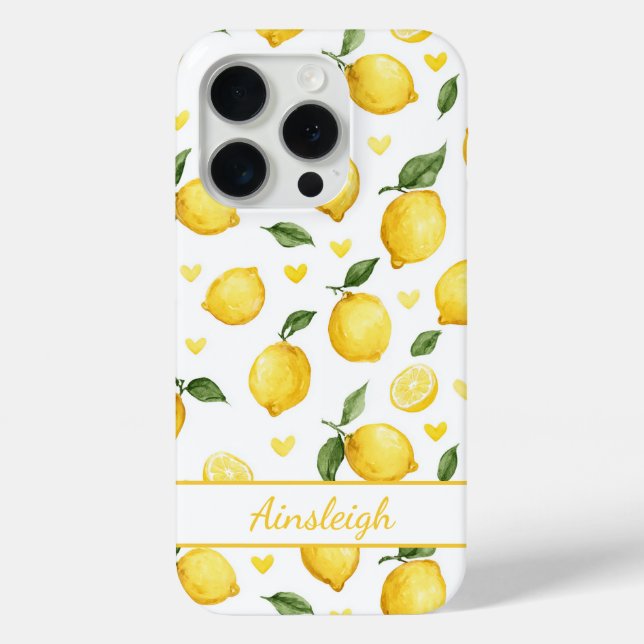 Aquarell-Zitronen mit monogrammierten Herzen Case-Mate iPhone Hülle (Rückseite)