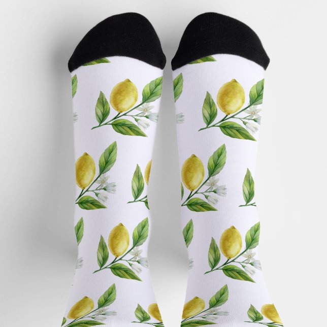 Aquarell-Zitronen-Muster-Socken Socken (Oben)