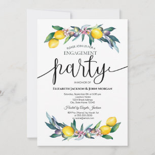 Aquarell-Zitronen-Oliven-Hochzeitstermin Einladung