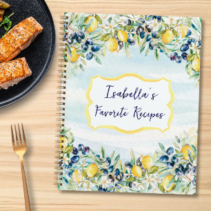 Aquarell-Zitronen-Oliven Personalisiertes Rezeptbu Notizbuch