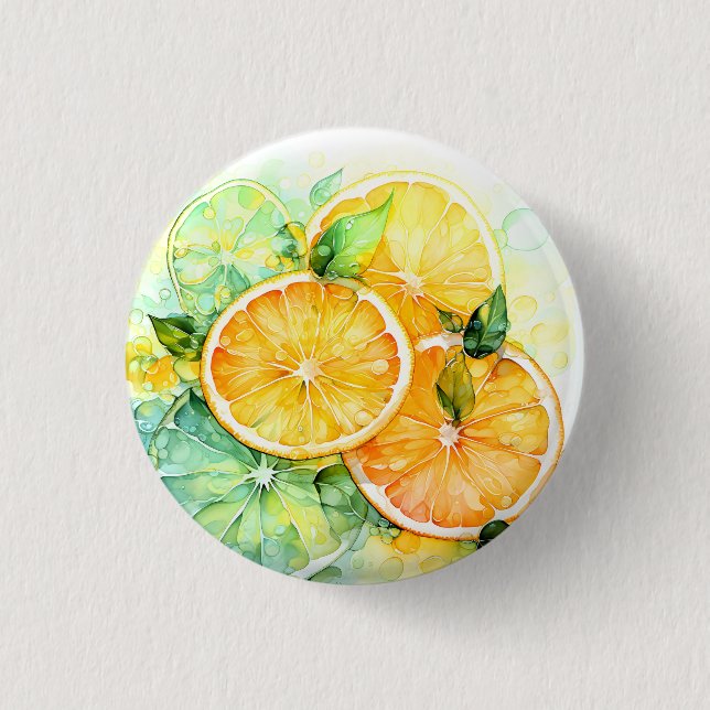 Aquarell-Zitronen-Orange-Lime-Botanik-Küche Button (Vorderseite)
