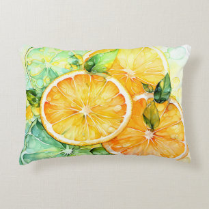 Aquarell-Zitronen-Orange-Lime-Botanik-Küche Dekokissen