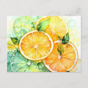 Aquarell-Zitronen-Orange-Lime-Botanik-Küche Feiertagspostkarte