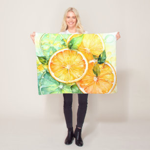 Aquarell-Zitronen-Orange-Lime-Botanik-Küche Fleecedecke