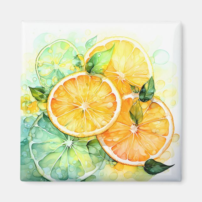 Aquarell-Zitronen-Orange-Lime-Botanik-Küche Magnet (Vorne)
