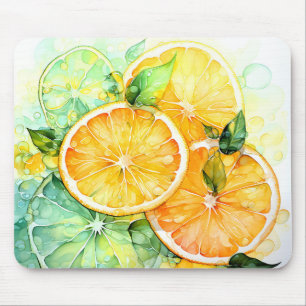 Aquarell-Zitronen-Orange-Lime-Botanik-Küche Mousepad