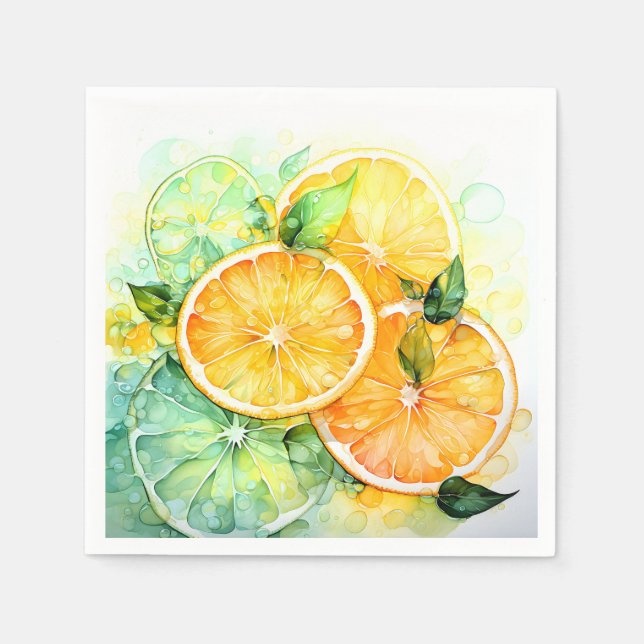 Aquarell-Zitronen-Orange-Lime-Botanik-Küche Serviette (Vorderseite)