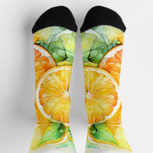 Aquarell-Zitronen-Orange-Lime-Botanik-Küche Socken