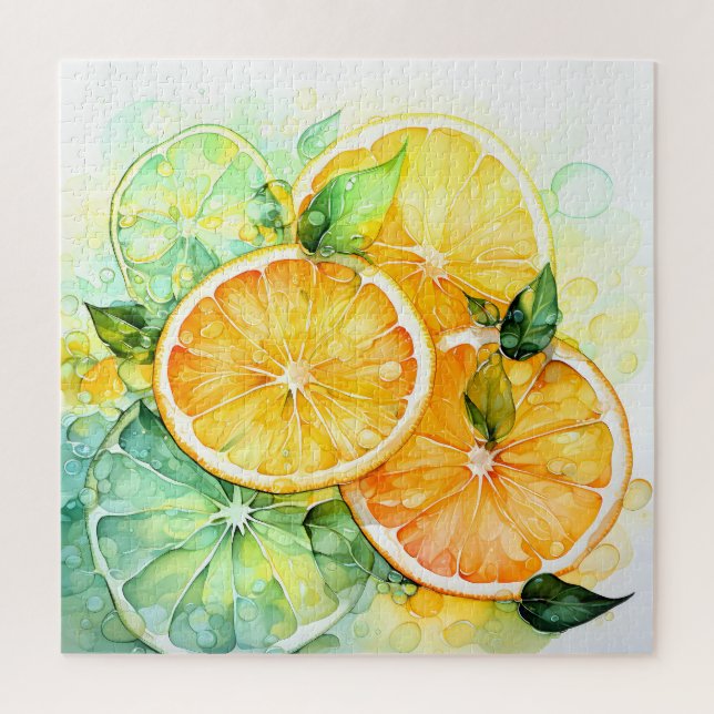Aquarell-Zitronen-Orange-Lime-Botanikküche Puzzle (Vertikal)