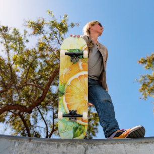 Aquarell-Zitronen-Orangen-Limonen-Botanik-Küche Skateboard